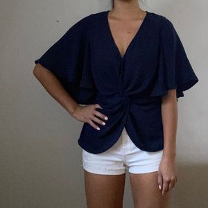 Navy Twist Front Blouse